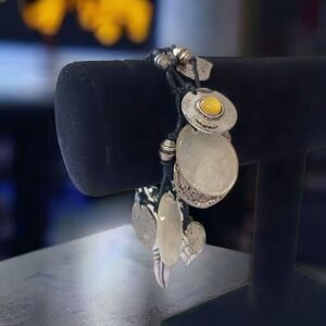 Chunky Dangle Charm Coin Bracelet Bohemian Hippie Gypsy Silver Tone Y2K Beachy.